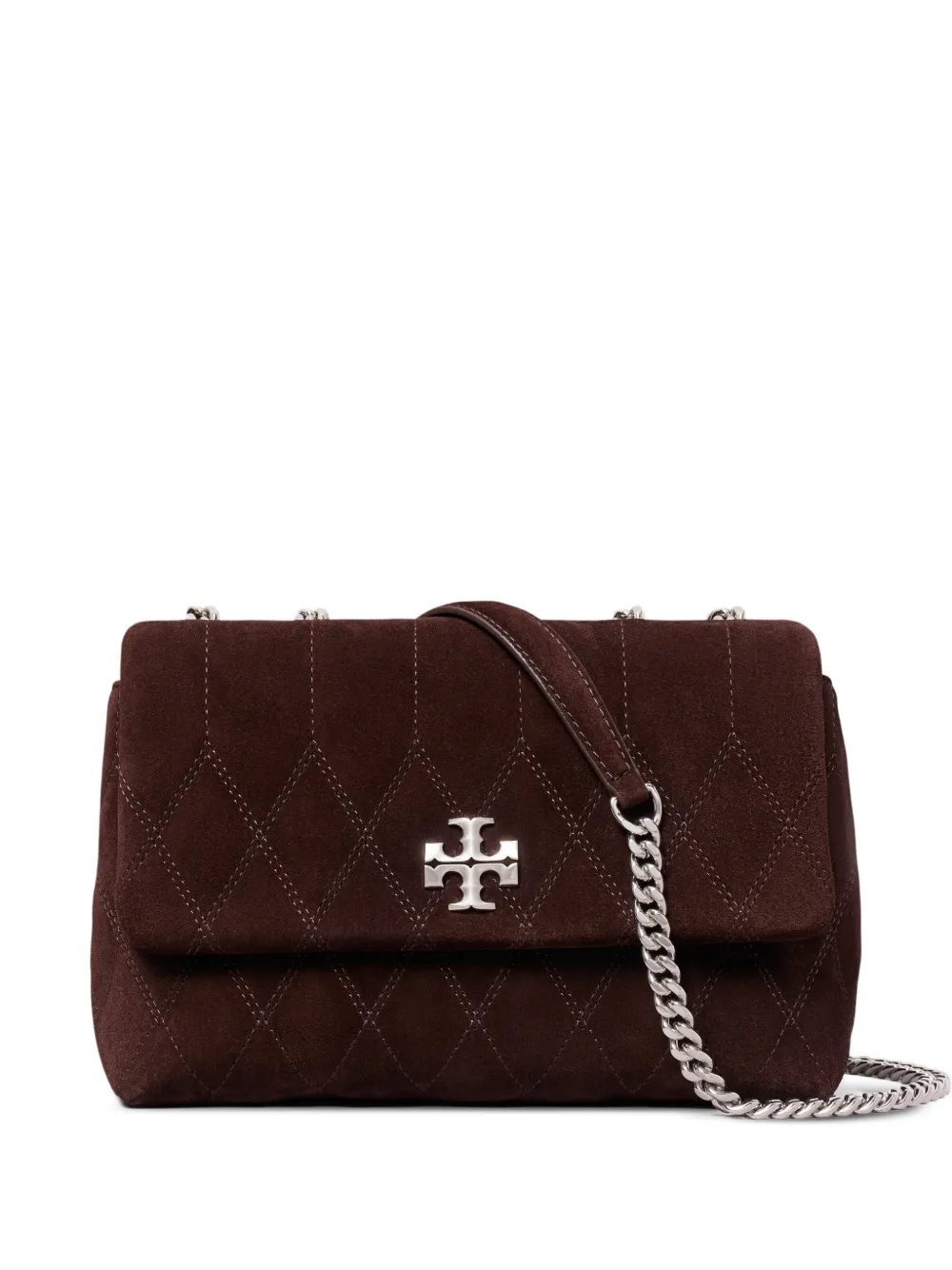 Tory Burch Kira quilt suede small convertible shoulder bag - Marrone