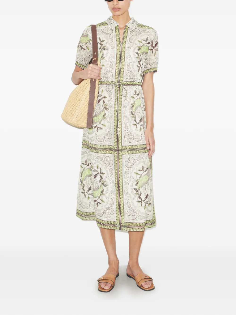  Tory Burch Cinched Cotton Zip Dress - Neutrals 