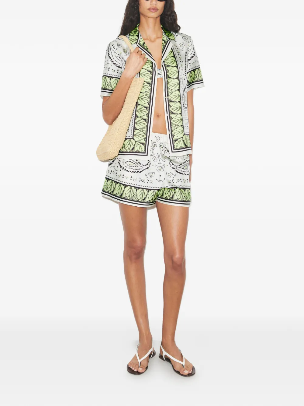  Tory Burch Silk Camp Shirt - Neutrals 