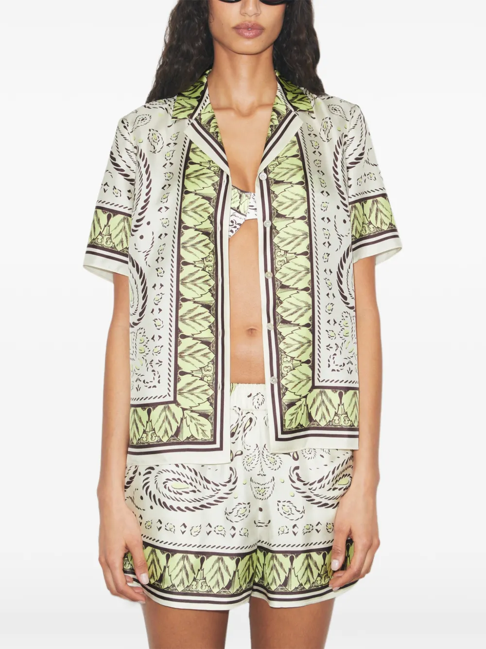  Tory Burch Silk Camp Shirt - Neutrals 