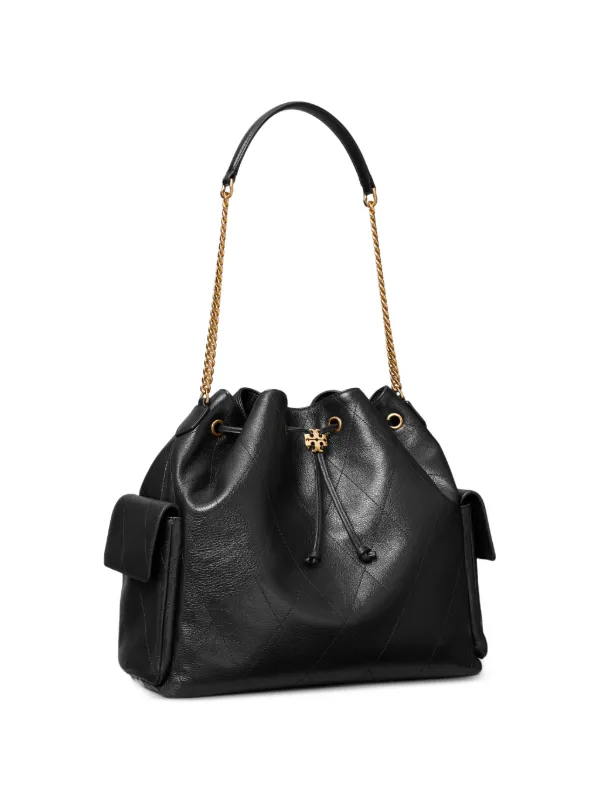 Tory Burch レザーバッグ Tory Burch Large Charlie Quilted Drawstring Shoulder Bag | Black