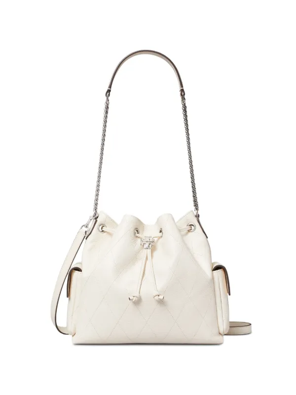 Tory Burch Charlie Quilted Drawstring Shoulder Bag | White
