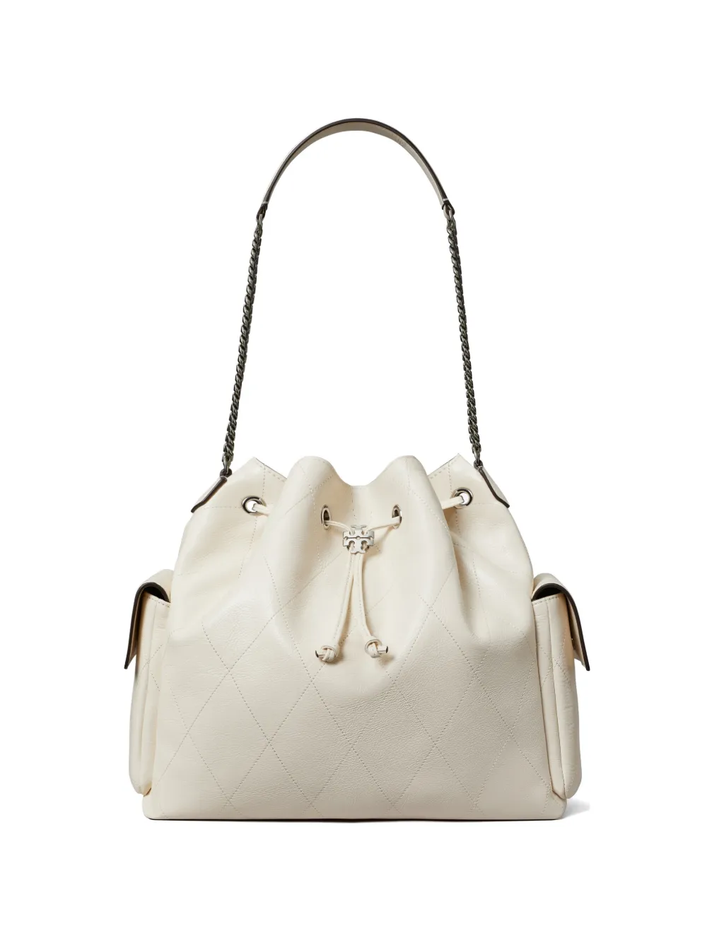 Tory Burch large Charlie quilted drawstring shoulder bag - Bianco