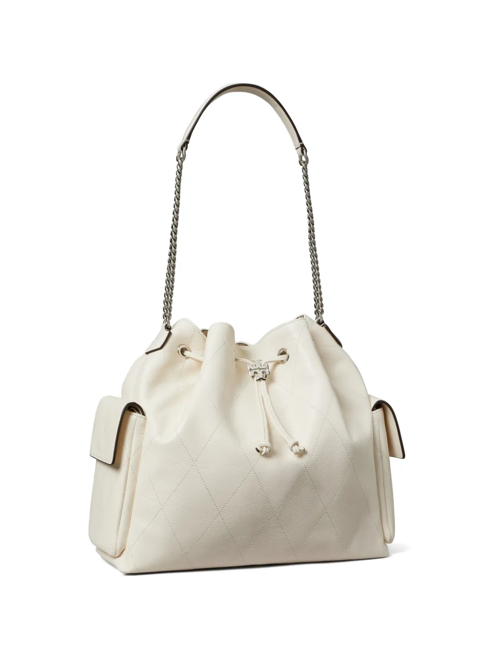 Tory Burch Charlie grote gewatteerde schoudertas met trekkoord Wit