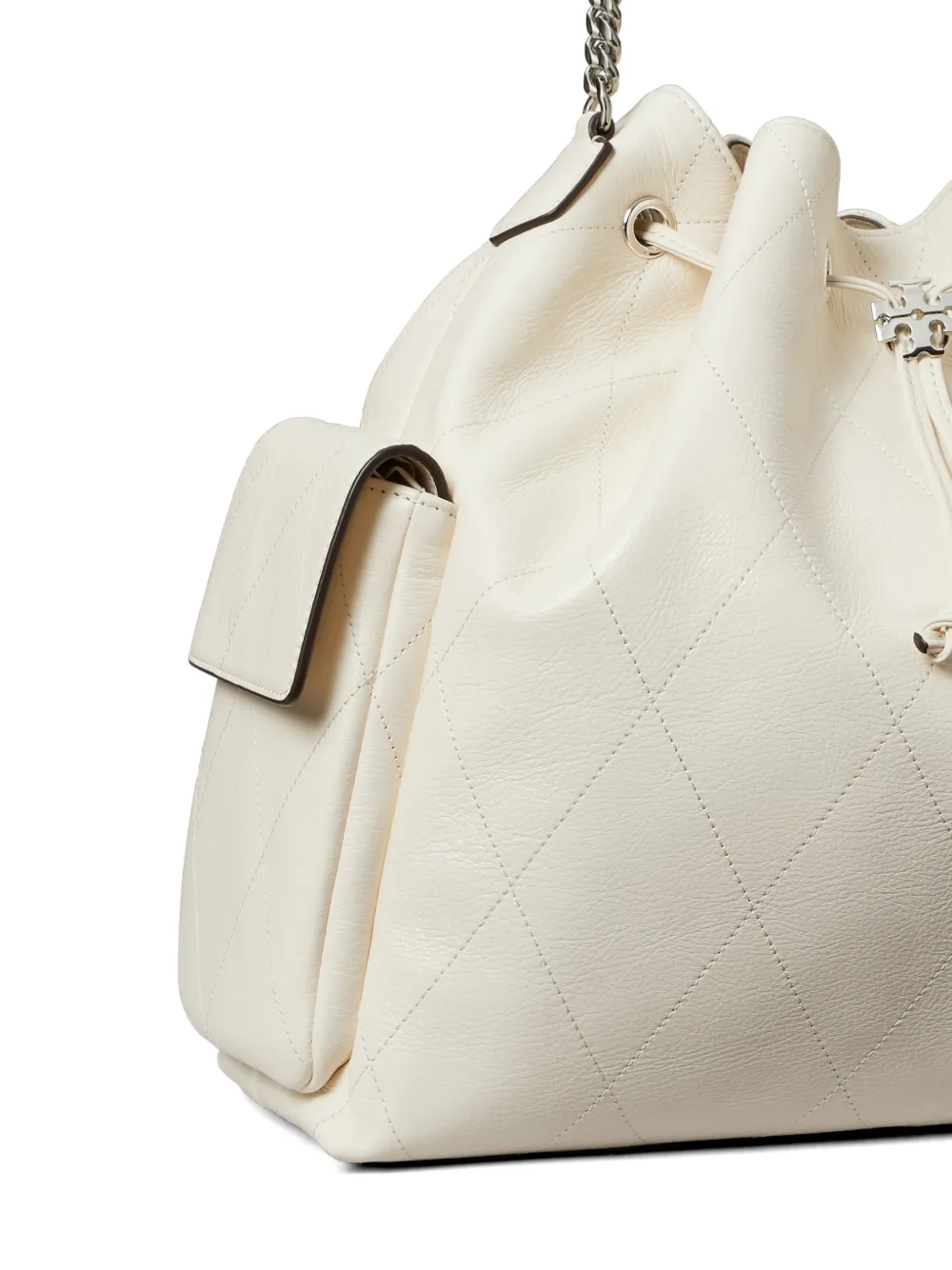 Tory Burch Charlie grote gewatteerde schoudertas met trekkoord Wit