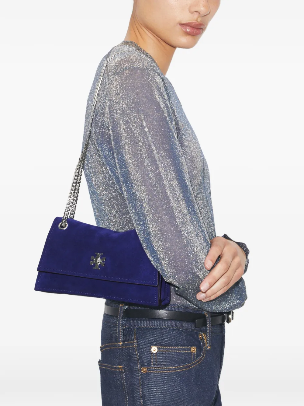  Tory Burch Mini Kira Turnlock Suede Shoulder Bag - Blue 