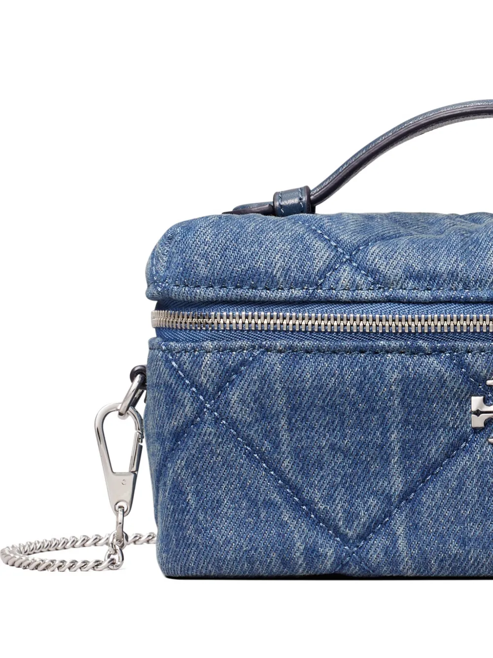 Tory Burch Kira denim gewatteerde toilettas Blauw