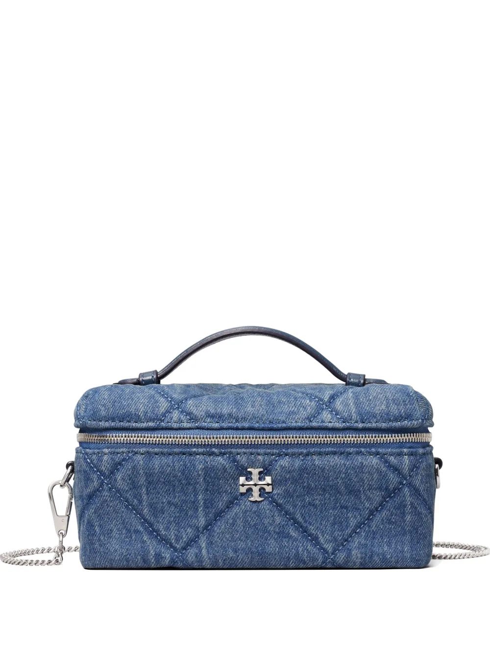 Tory Burch Kira diamond quilt denim east-west vanity case - Blu
