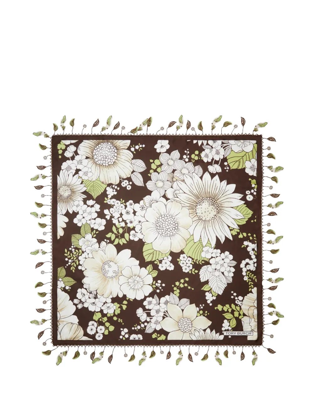 Tory Burch floral silk square scarf - Braun