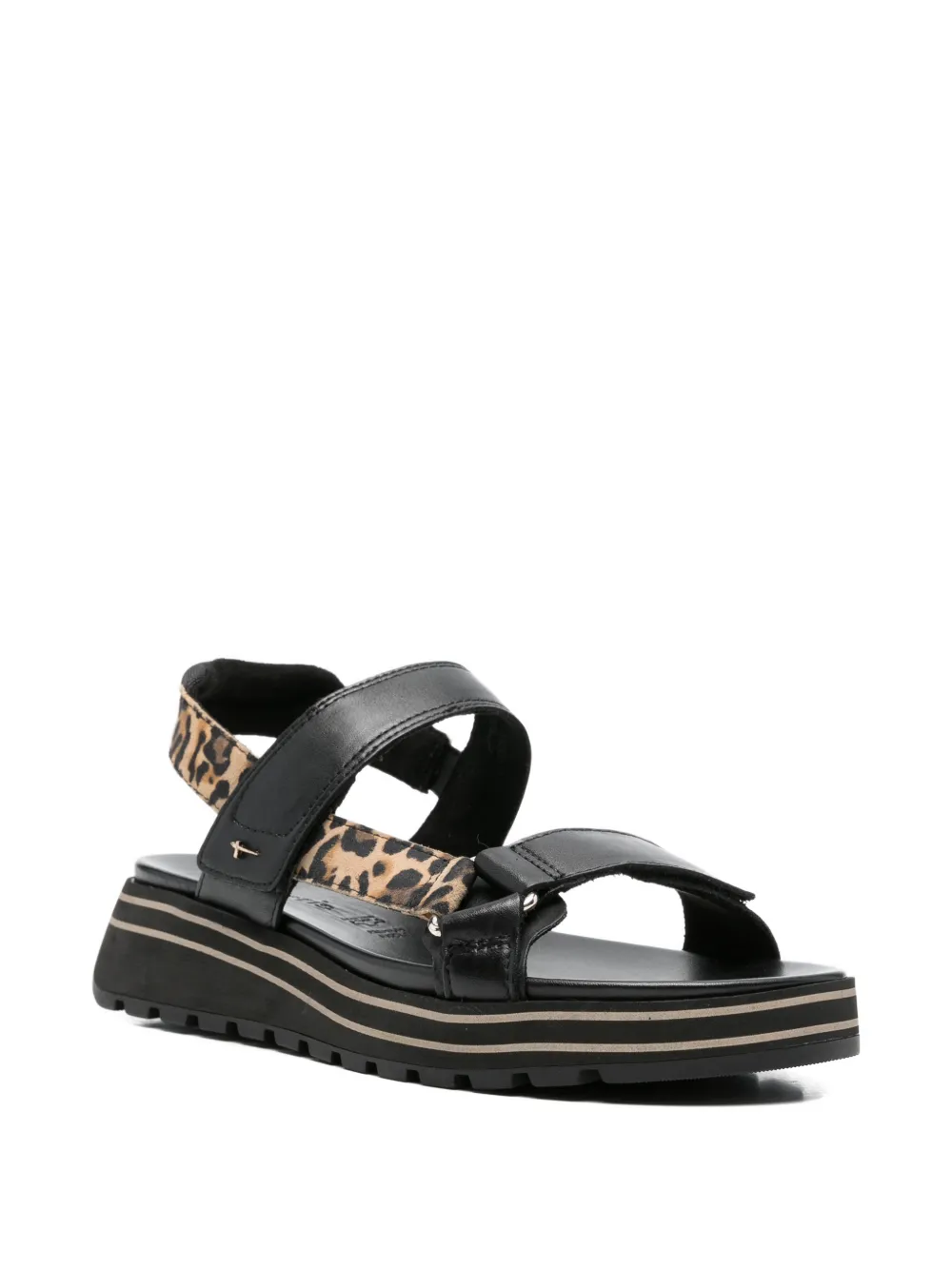  Tamaris Leopard-print Strap Sandals - Black 