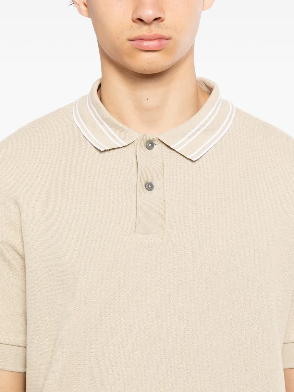 BOSS Poloshirt met gestreepte kraag Beige