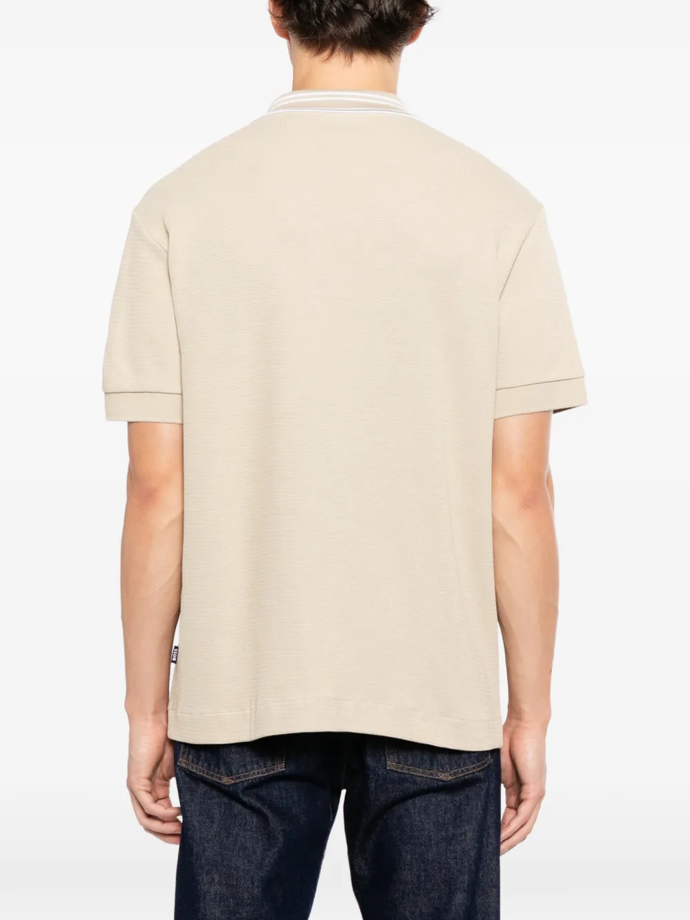 BOSS Poloshirt met gestreepte kraag Beige