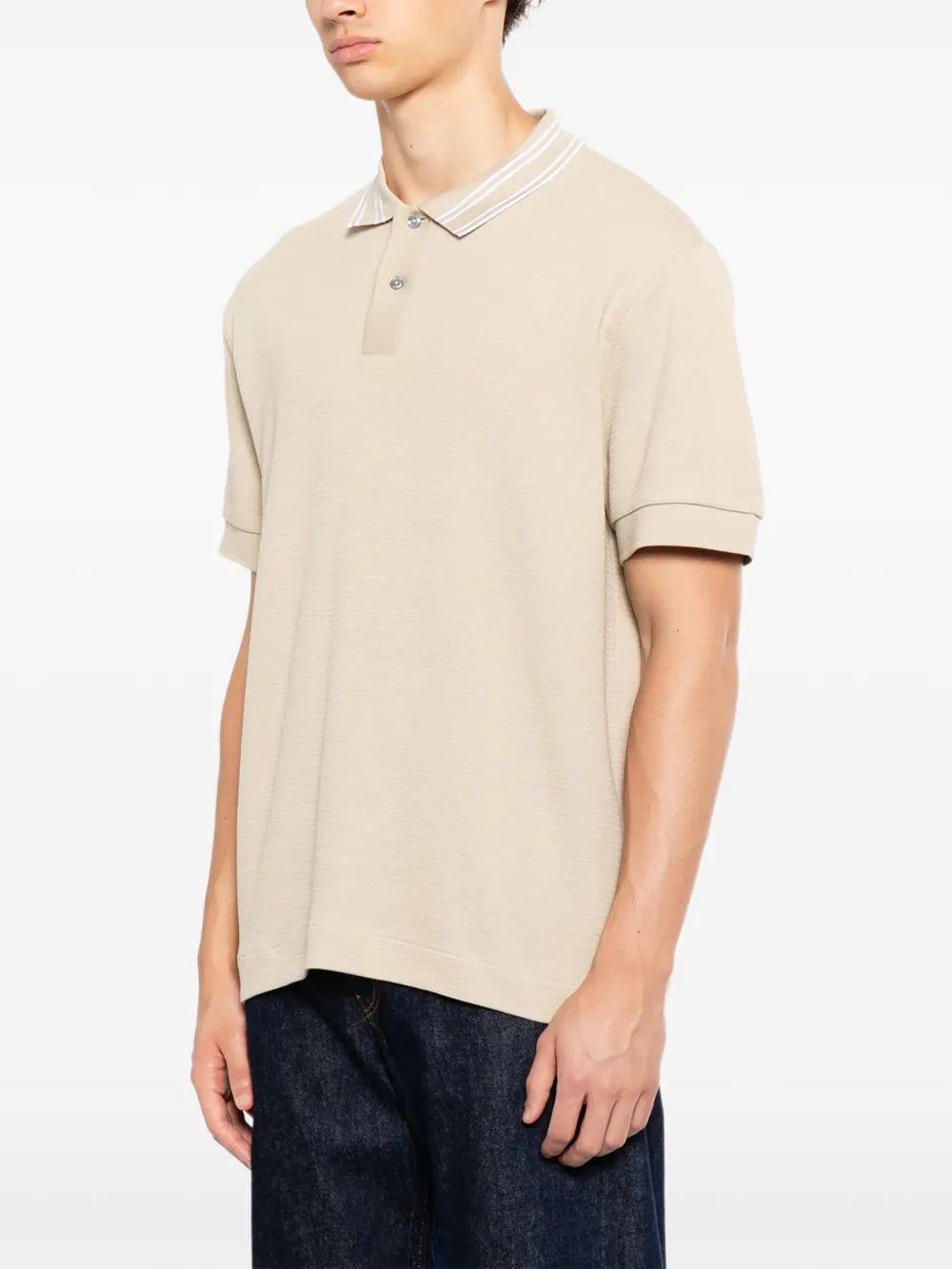 BOSS Poloshirt met gestreepte kraag Beige