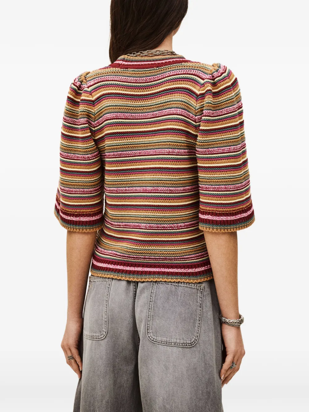 Ba&Sh Farfaela gestreept gebreid T-shirt Rood