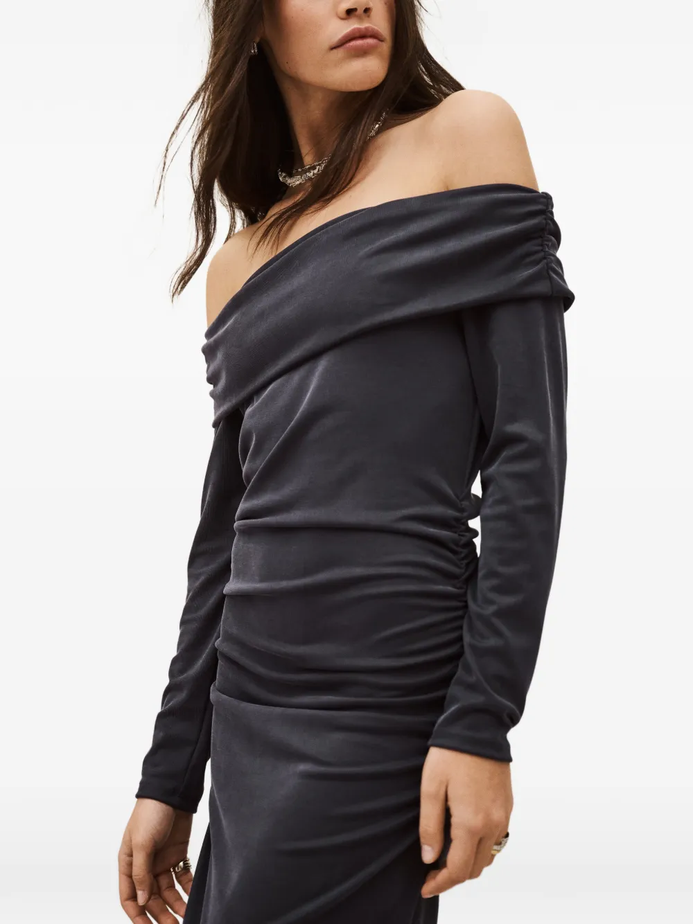 Ba&Sh Bettina off-shoulder jurk met ruches Blauw