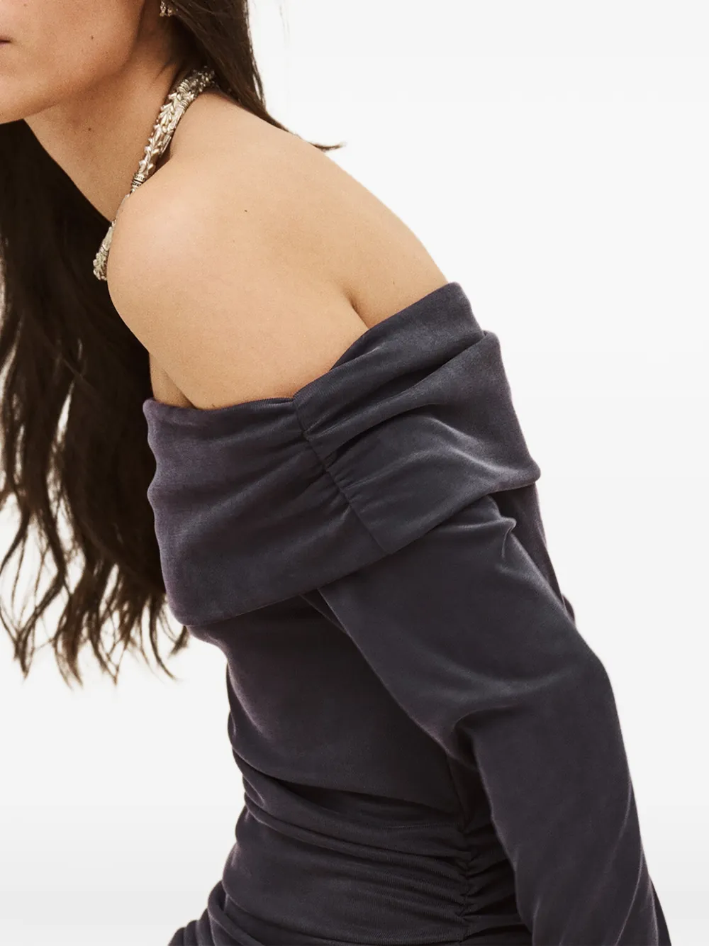 Ba&Sh Bettina off-shoulder jurk met ruches Blauw