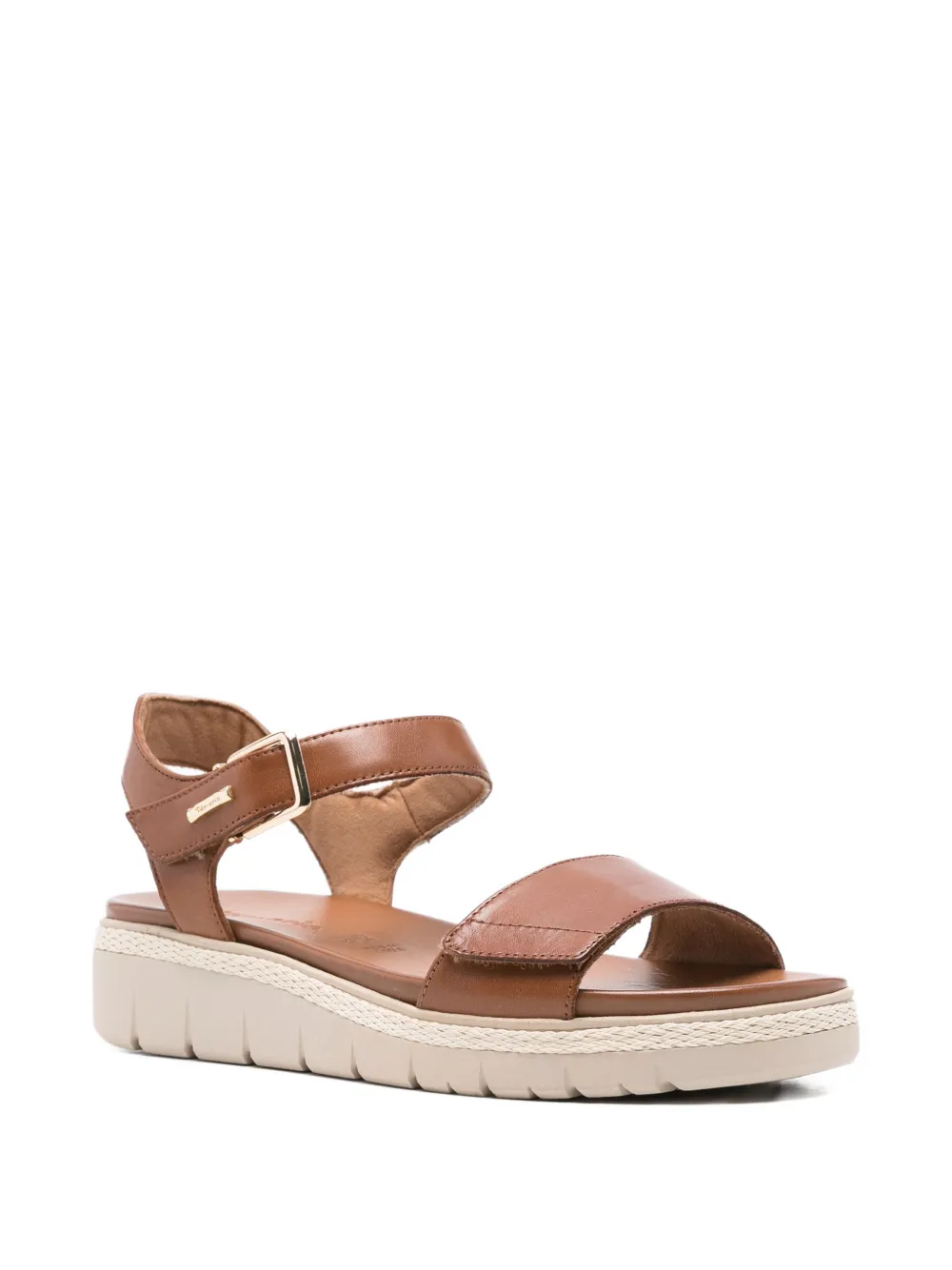  Tamaris Buckle Strap Leather Sandals - Brown 