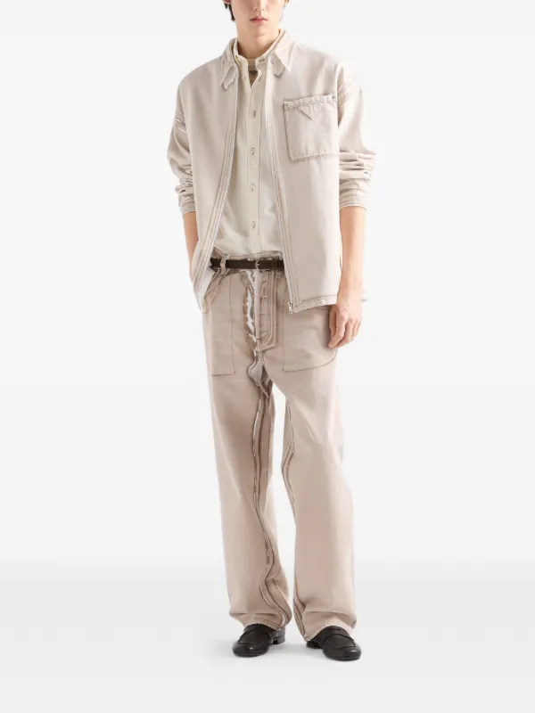 Prada Bull Denim Zipper Shirt | Neutrals | FARFETCH JO