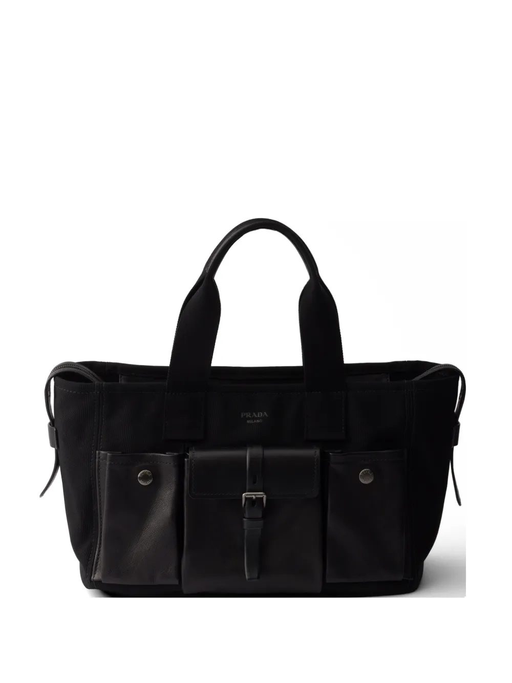 Prada Route large canvas and leather tote bags - Nero