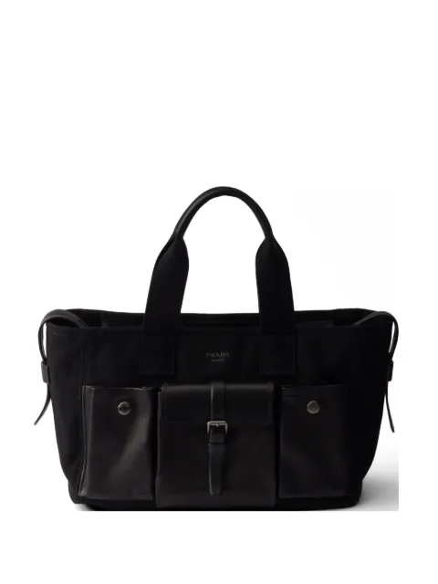 Prada Route large canvas and leather tote bags