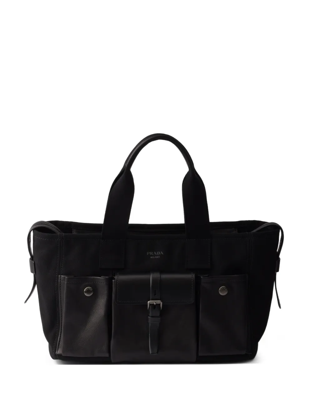 Prada Route large canvas and leather tote bags - Nero