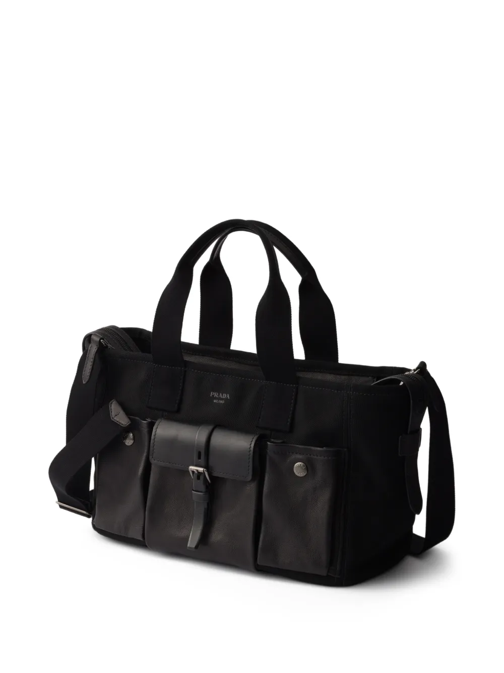 Prada Route grote canvas en leren shopper Zwart