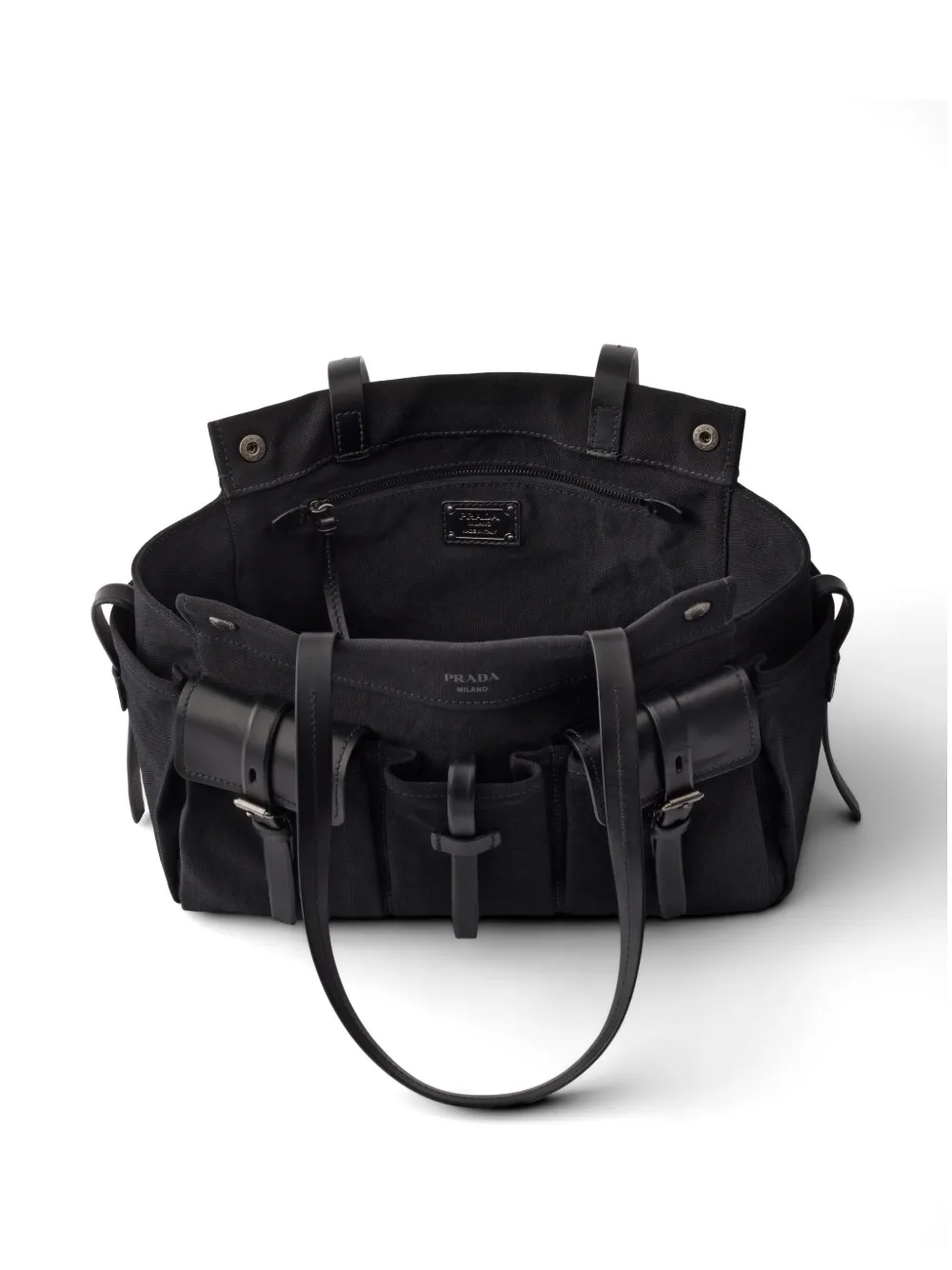 Prada Route grote canvas en leren shopper Zwart