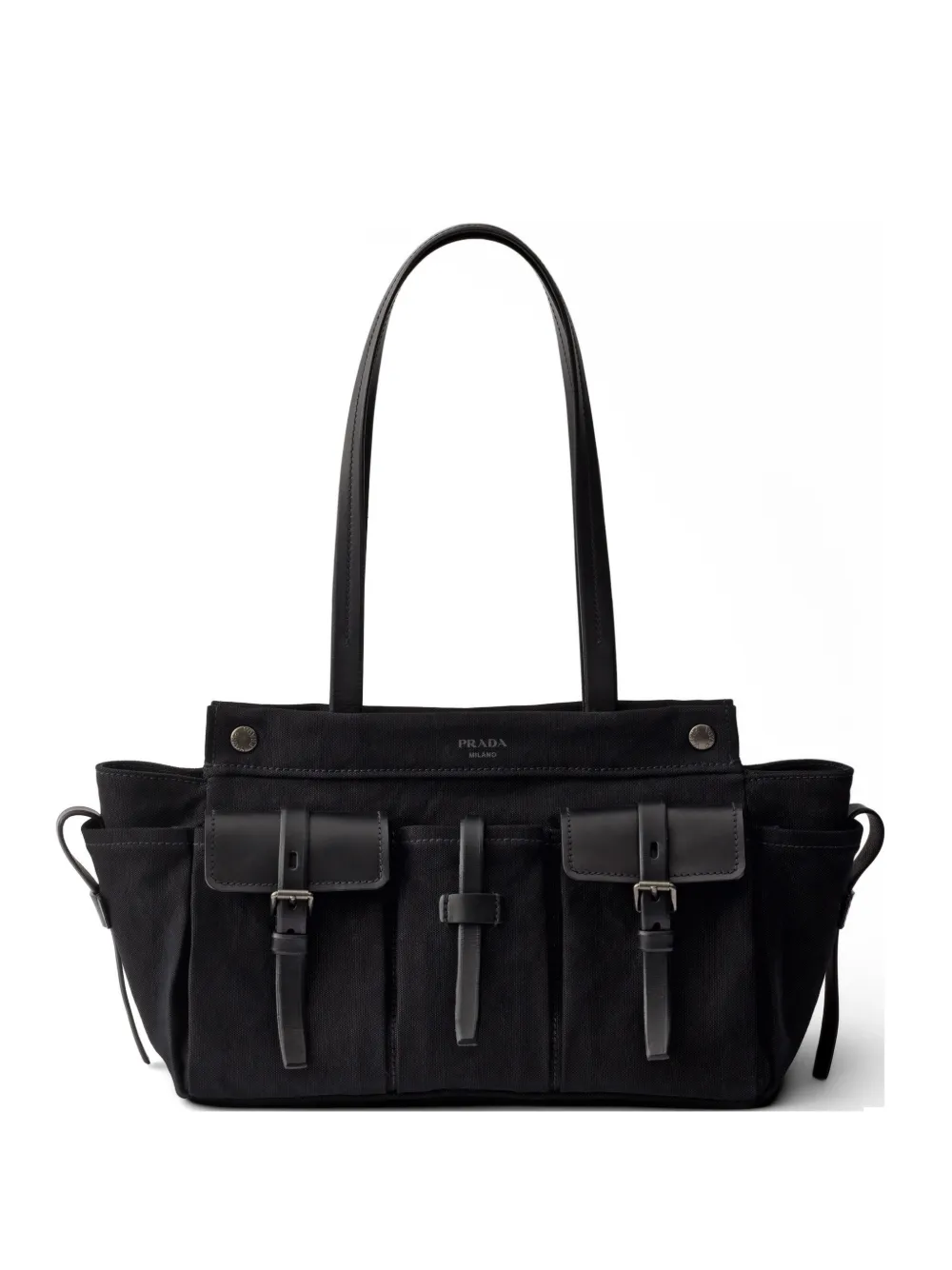 Prada Route large canvas and leather tote bag - Nero