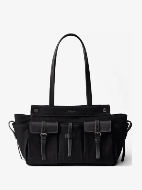 Prada Route large canvas and leather tote bag