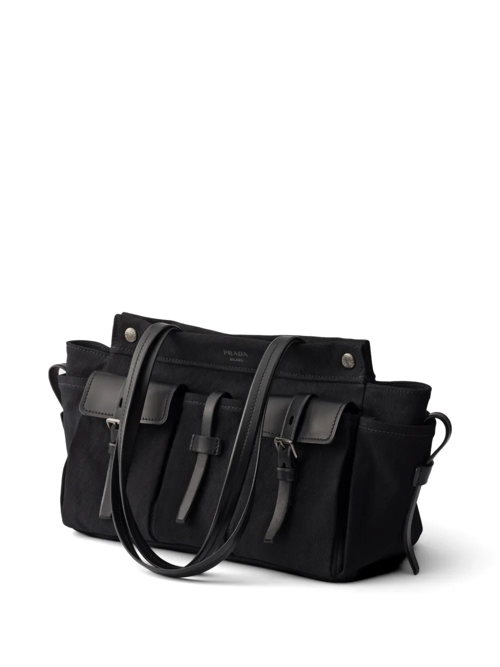 Prada Route grote canvas en leren shopper Zwart