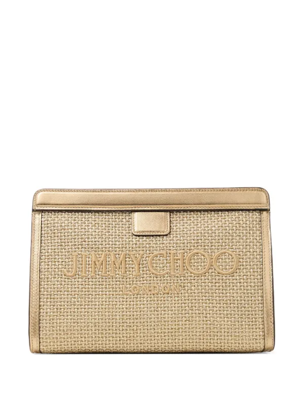 Jimmy Choo Avenue Logo Clutch Bag in Neutrals