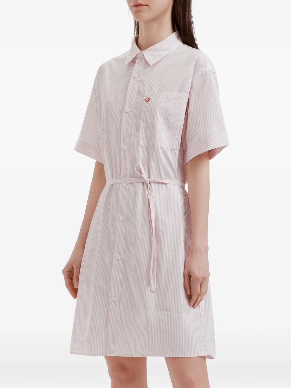  Chocoolate Striped Pocket Midi Dress - Pink 