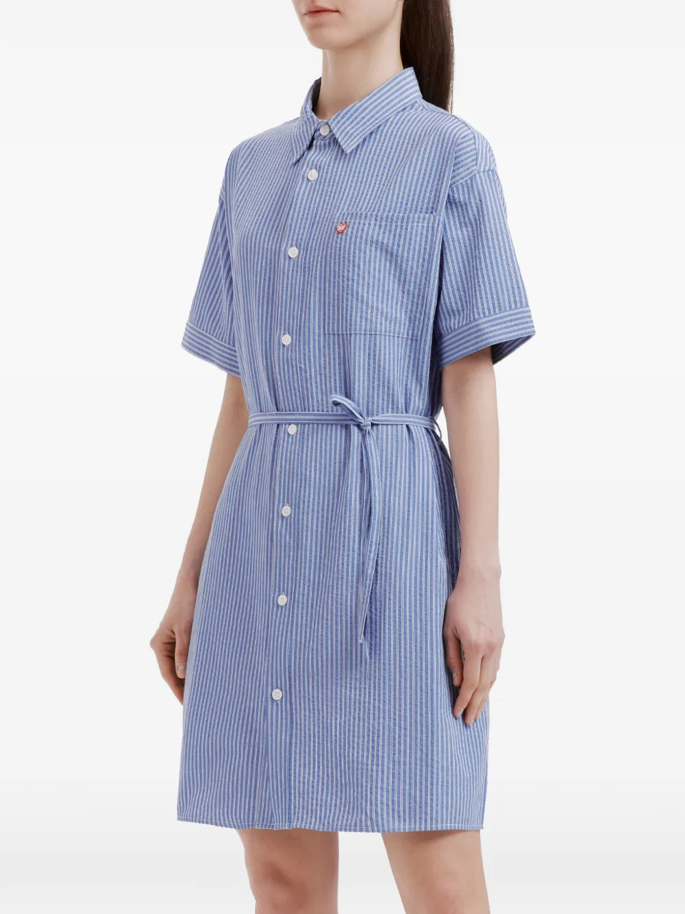  Chocoolate Striped Belt Midi Dress - Blue 
