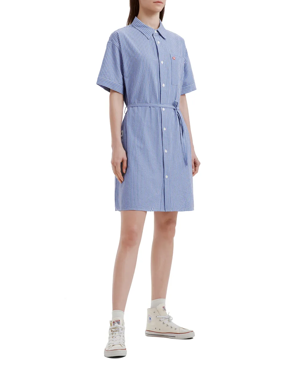  Chocoolate Striped Belt Midi Dress - Blue 