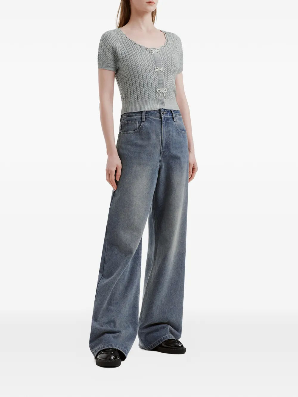  Tout A Coup Bow Knit Top - Grey 