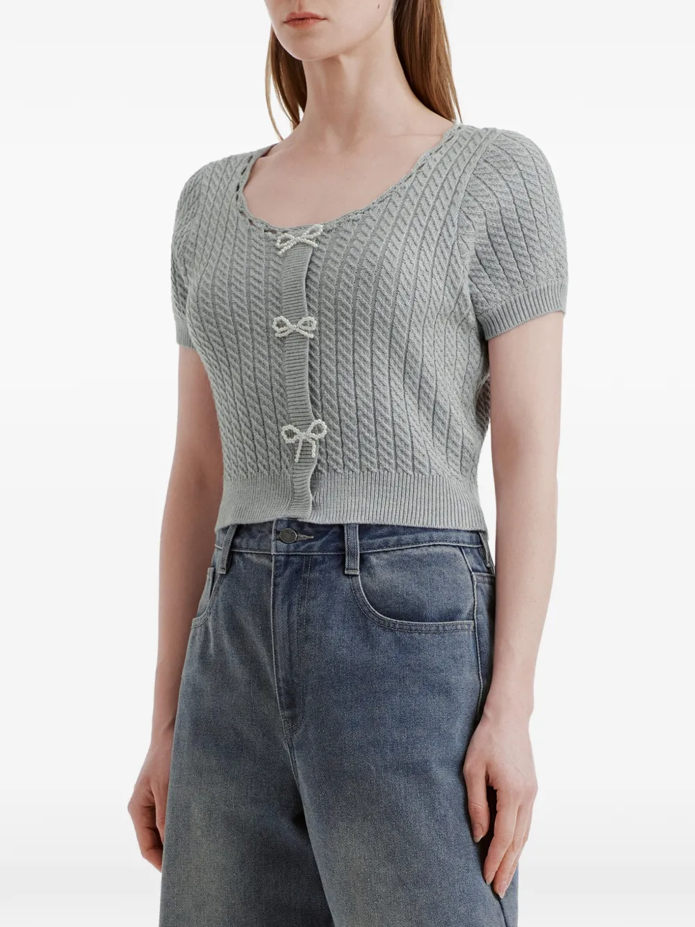 Tout A Coup Bow Knit Top - Grey 