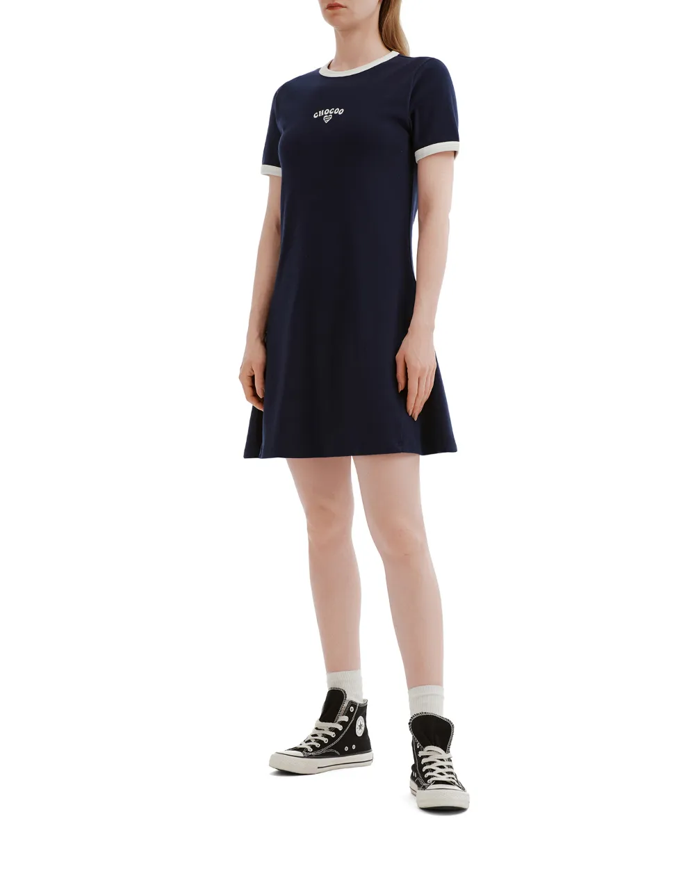  Chocoolate Ringer Embroidery Dress - Blue 