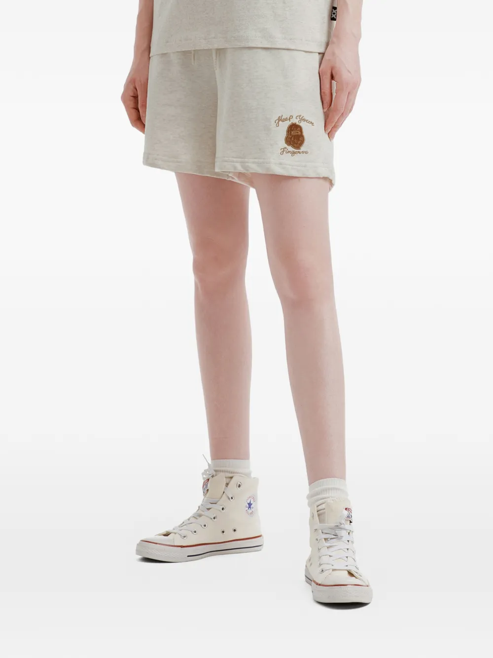  Fingercroxx Embroidery Drawstring Shorts - Neutrals 