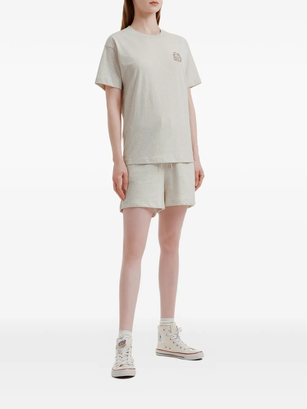  Fingercroxx Embroidery Drawstring Shorts - Neutrals 