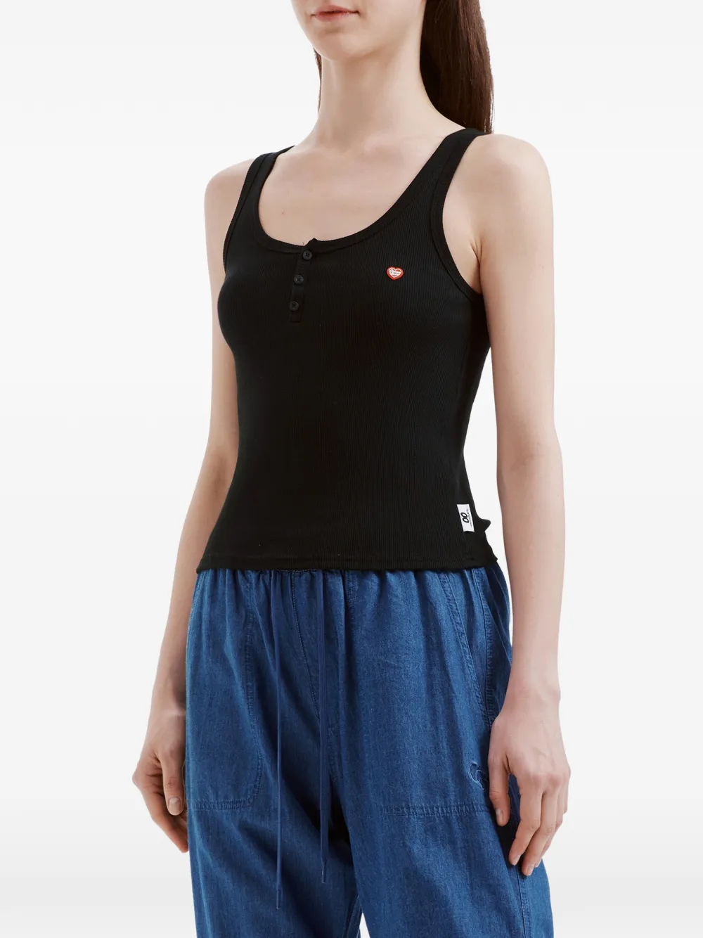  Chocoolate Button Embellished Tank Top - Black 