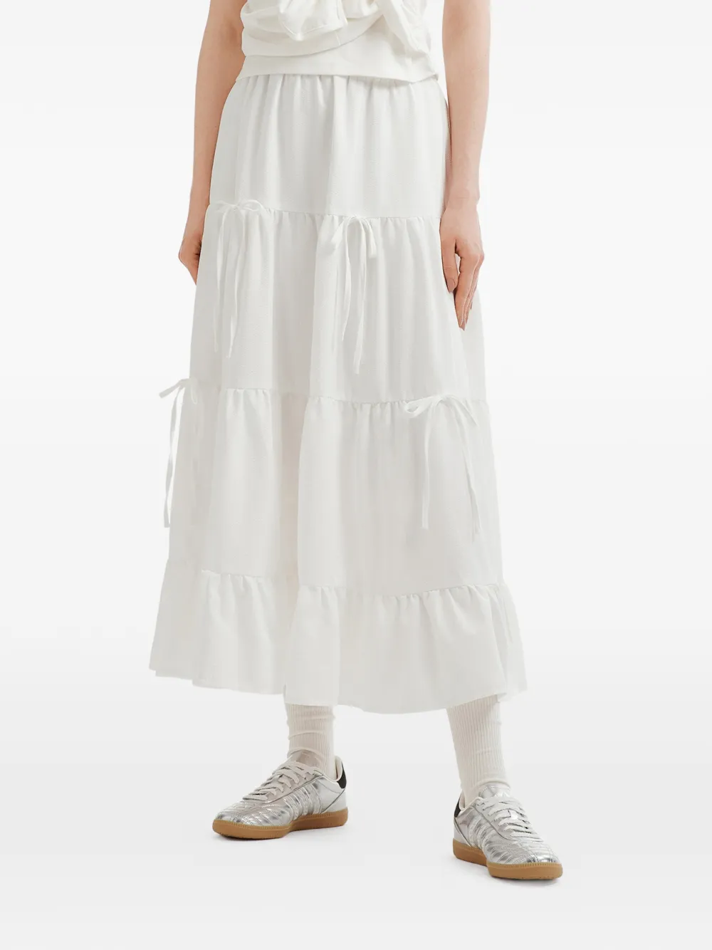 tout a coup tiered drawstring midi skirt - Bianco