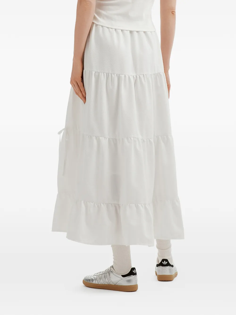  Tout A Coup Tiered Drawstring Midi Skirt - White 