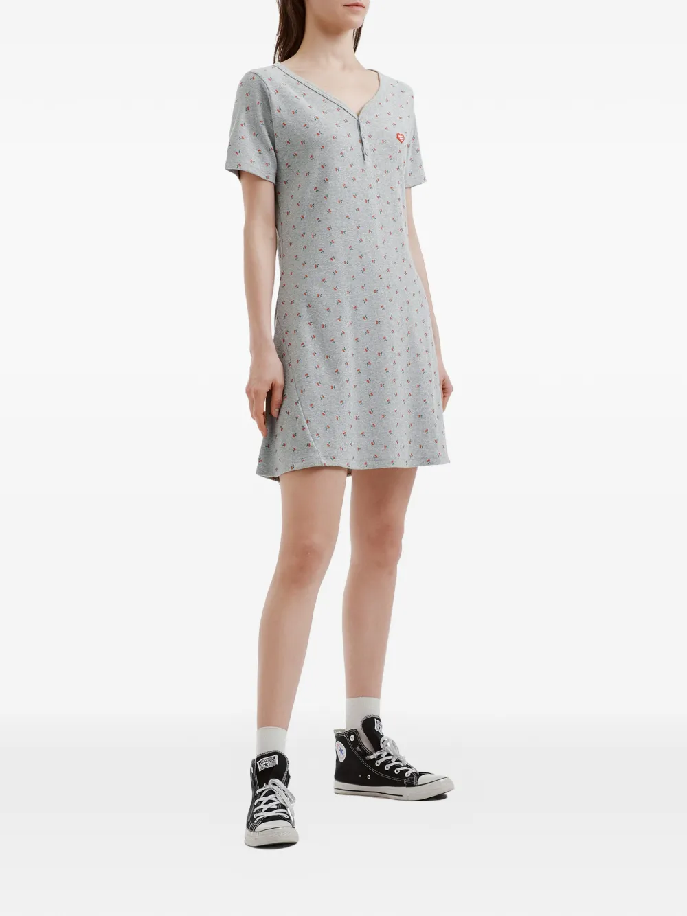  Chocoolate V-neck Floral Print Dress - Grey 