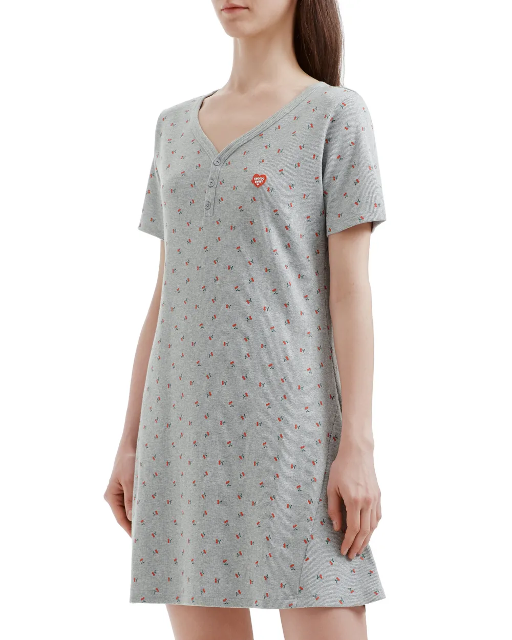  Chocoolate V-neck Floral Print Dress - Grey 