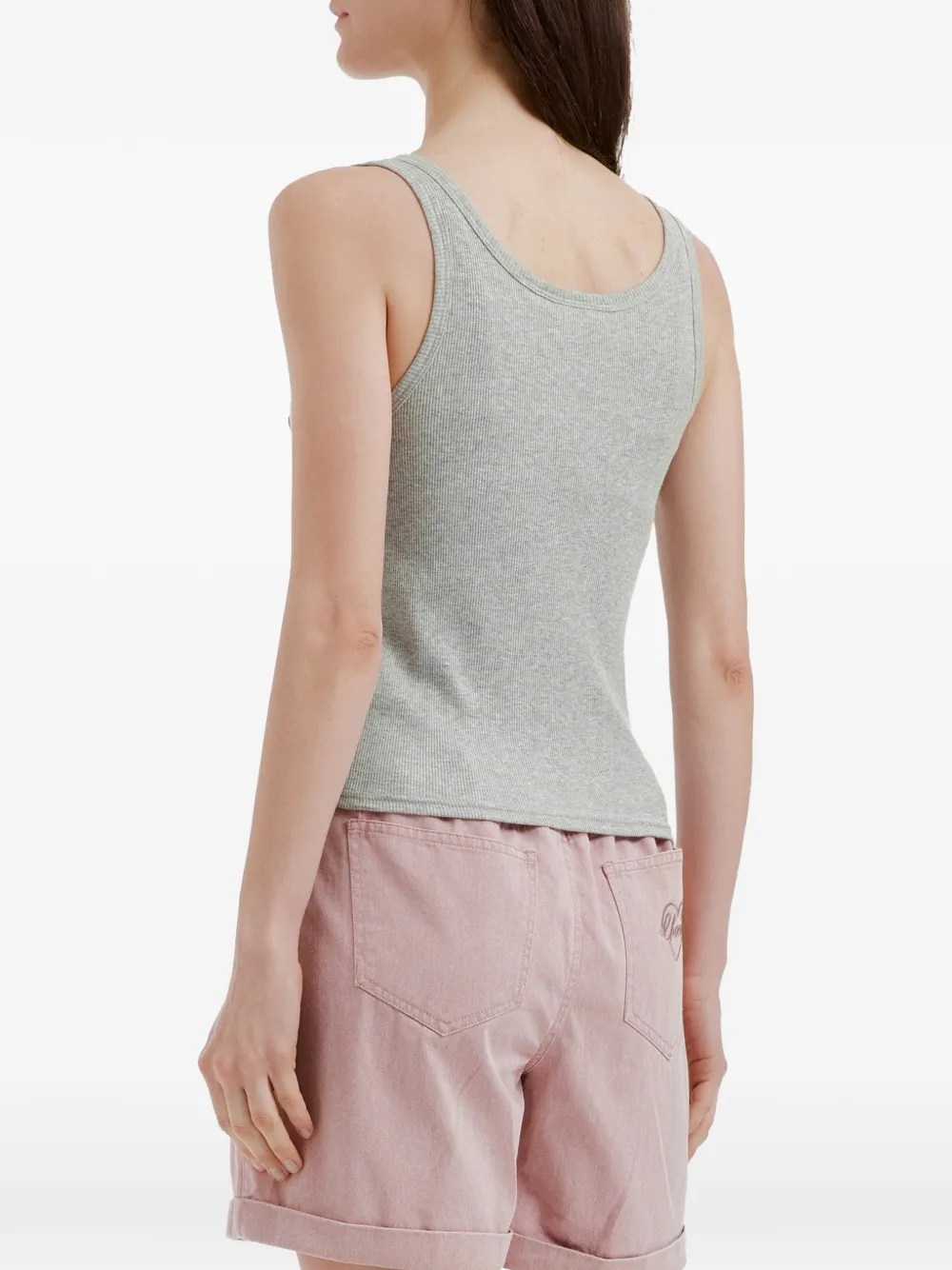  Chocoolate Button Heart Ribbed Tank Top - Grey 