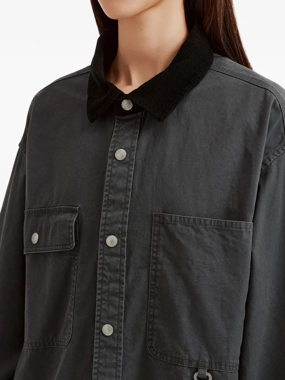 izzue Shirtjack met ribfluwelen kraag Grijs
