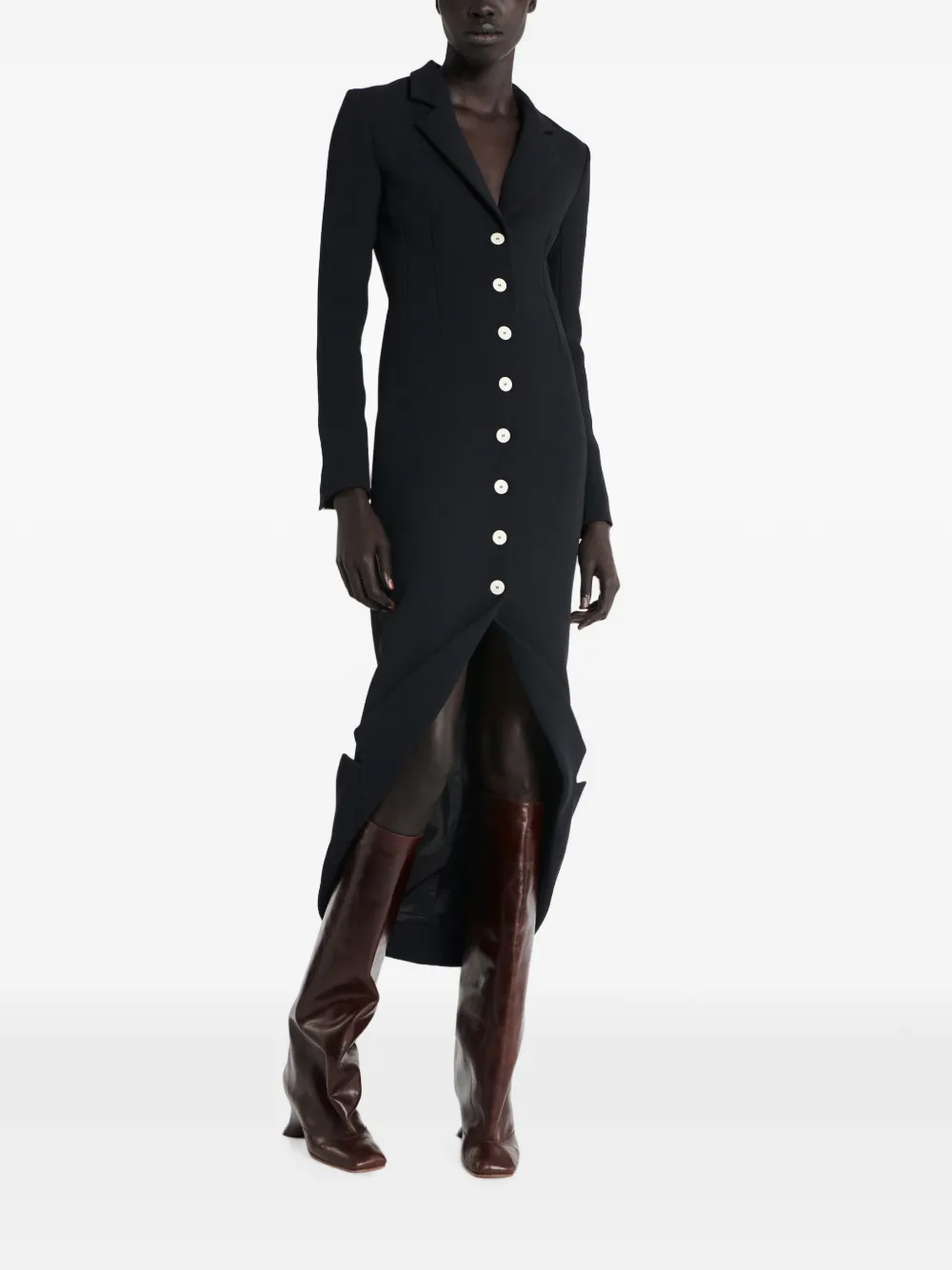 A.W.A.K.E. Mode V-neck Asymmetric Midi Dress in Black, view 2