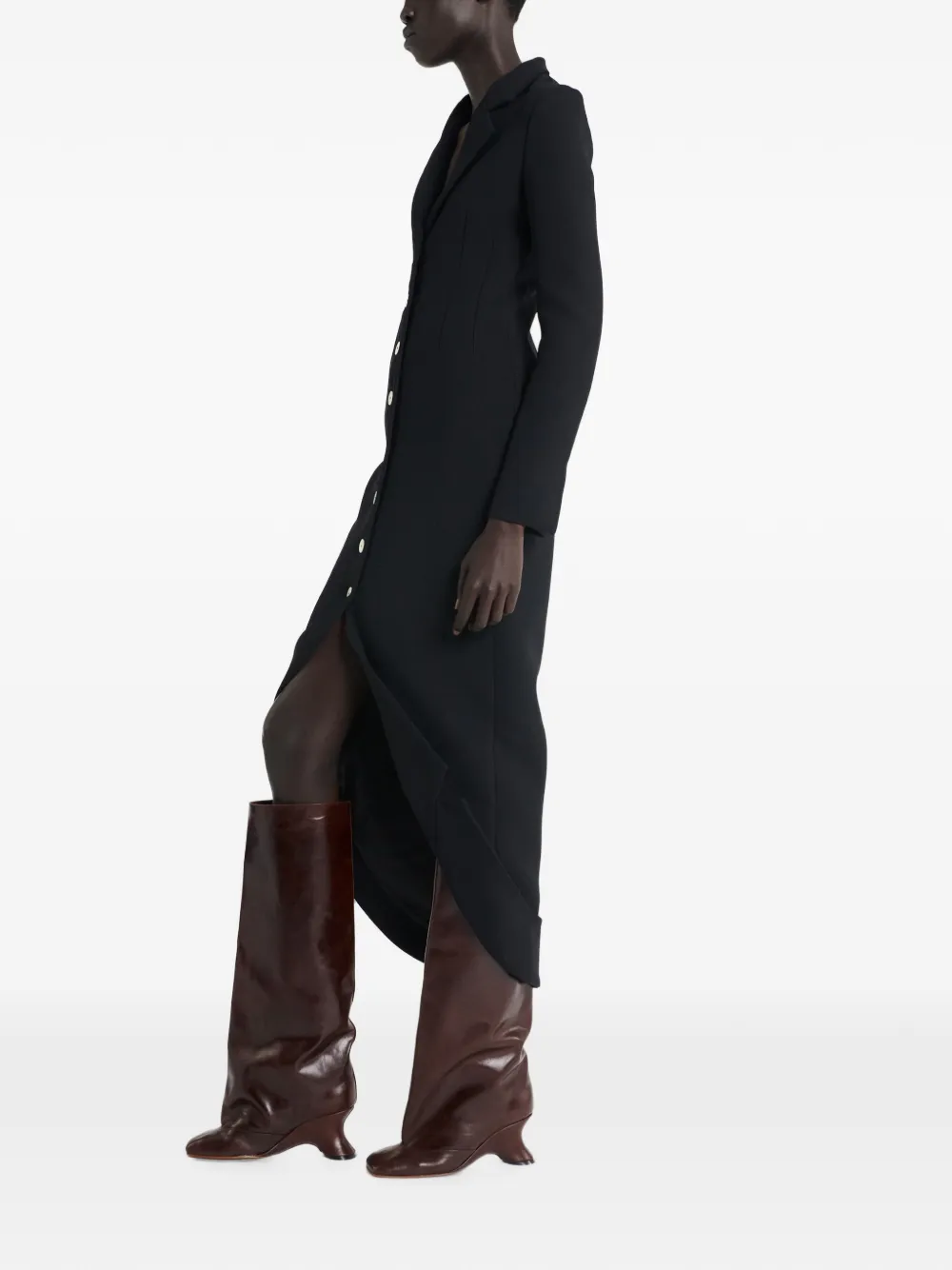 A.W.A.K.E. Mode V-neck Asymmetric Midi Dress in Black, view 3