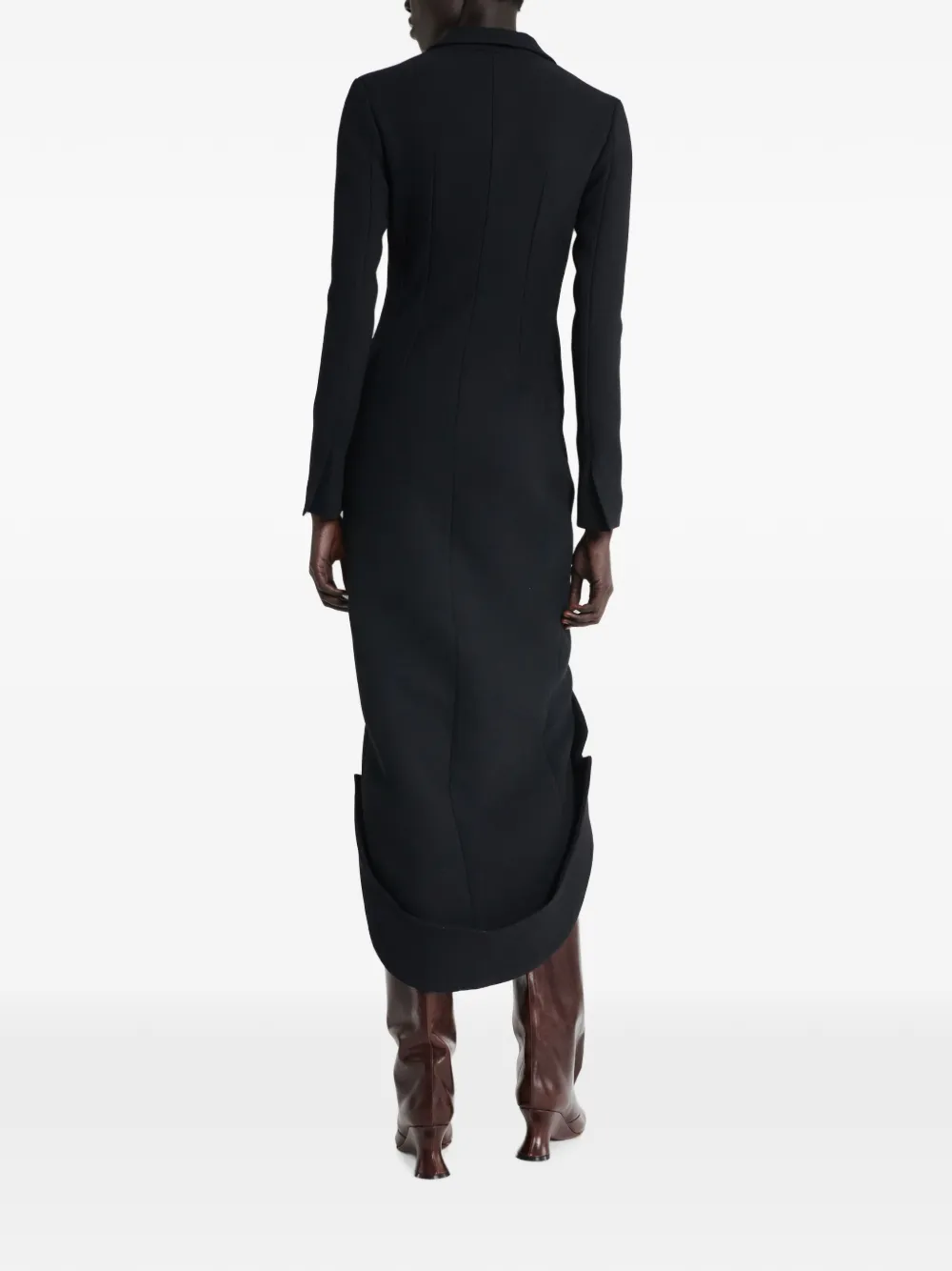 A.W.A.K.E. Mode V-neck Asymmetric Midi Dress in Black, view 4