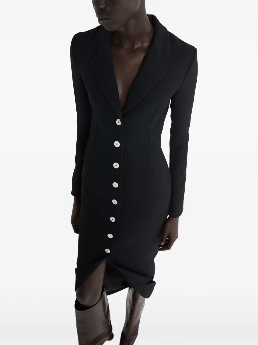 A.W.A.K.E. Mode V-neck Asymmetric Midi Dress in Black, view 5